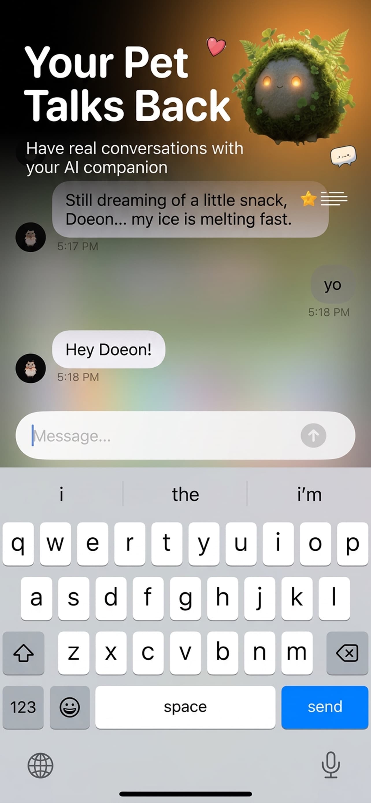 Your pet talks back chat screenshot